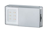 Rechteckige LED-Wandleuchte aus silbernem Metall mit sechs warmweißen LEDs für Innenbeleuchtung