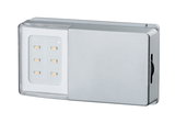Rechthoekige LED-wandlamp van zilverkleurig metaal met zes warmwitte LED's voor binnenverlichting