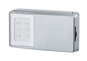 Rechteckige LED-Wandleuchte aus silbernem Metall mit sechs warmweißen LEDs für Innenbeleuchtung