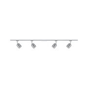 Plafonnier moderne avec quatre abat-jours en verre gris réglables et rail en aluminium pour intérieur