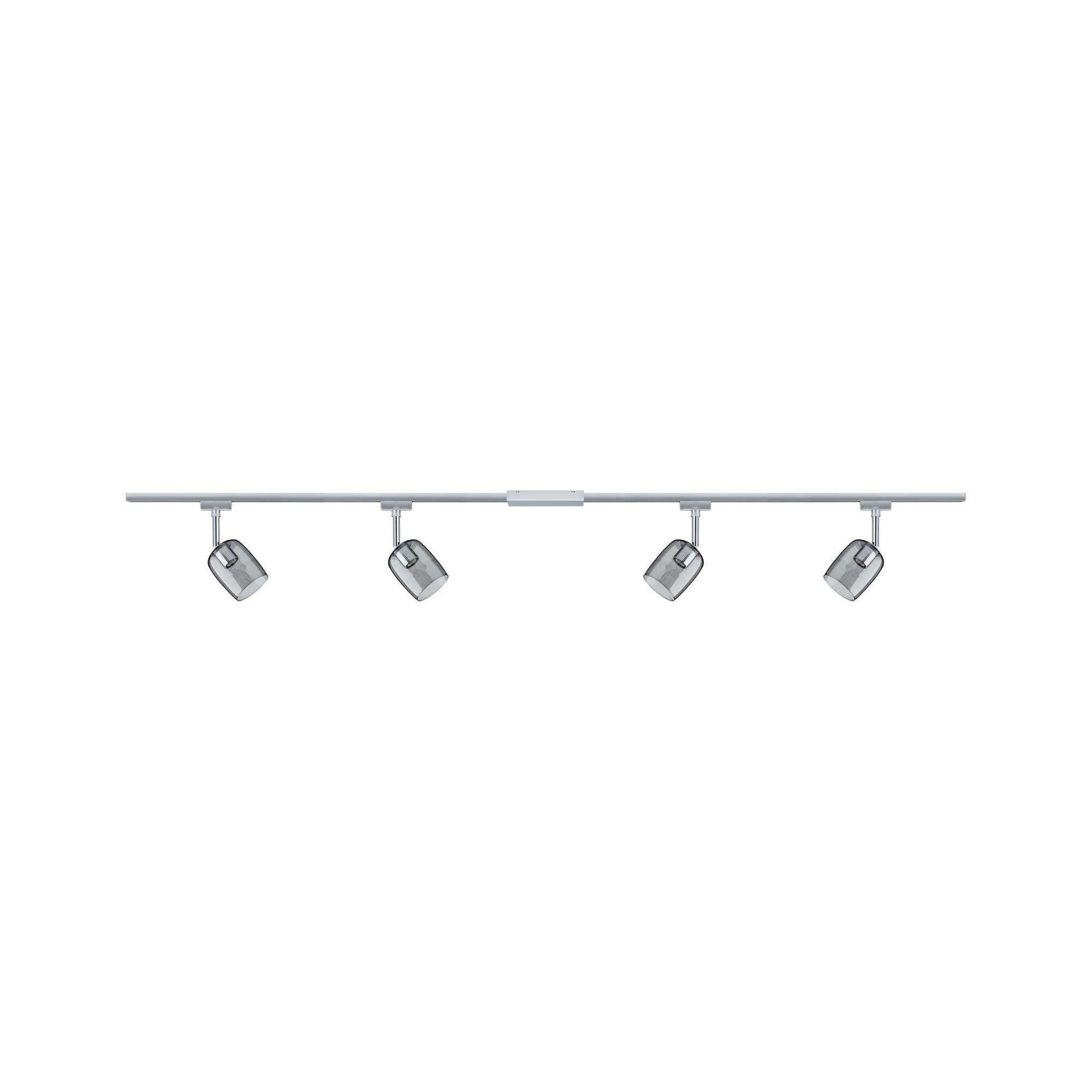 Plafonnier moderne avec quatre abat-jours en verre gris réglables et rail en aluminium pour intérieur