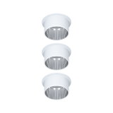 Three white metal recessed spotlights with silver reflector for modern LED lighting