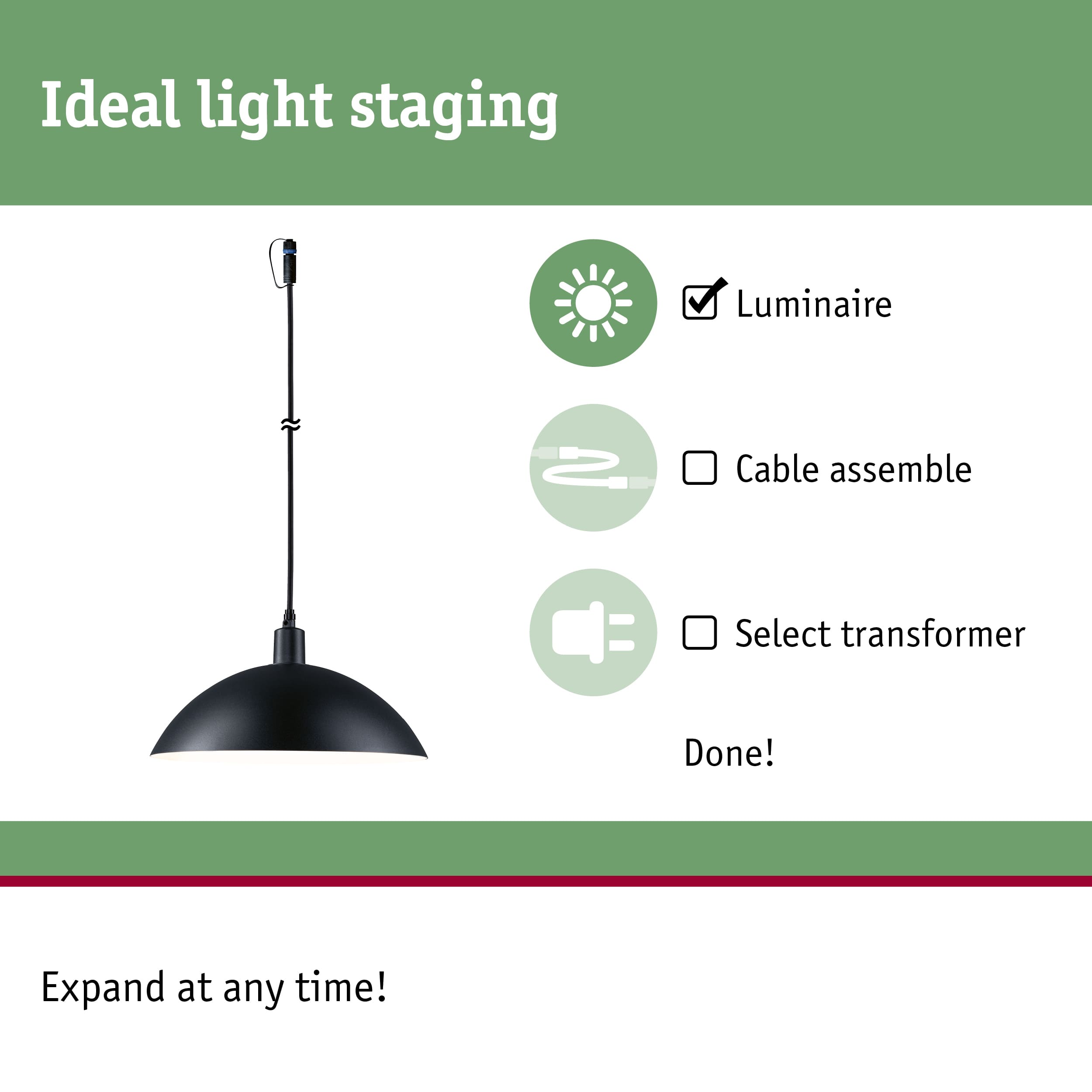 Black metal pendant lamp with cable and plug for modern interior lighting and light staging