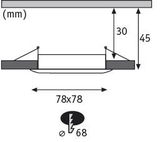 Technical drawing of a round LED recessed spotlight with 78 mm diameter and 45 mm height