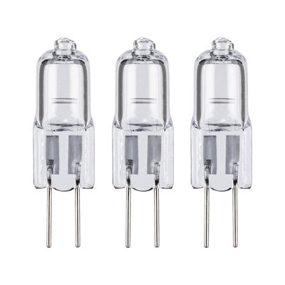Trois ampoules halogènes transparentes avec deux broches métalliques, pour éclairage et remplacement