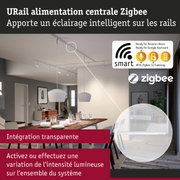 Salon moderne avec système d'alimentation URail Zigbee pour un éclairage intelligent sur rails