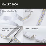 Bande LED MaxLED 1000 avec 144 LEDs/m, ruban adhésif, coupable tous les 4,2 cm, connexion facile éclairage LED