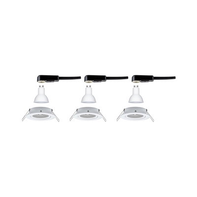 Three white LED recessed spotlights with GU10 base and black cable for modern lighting solutions