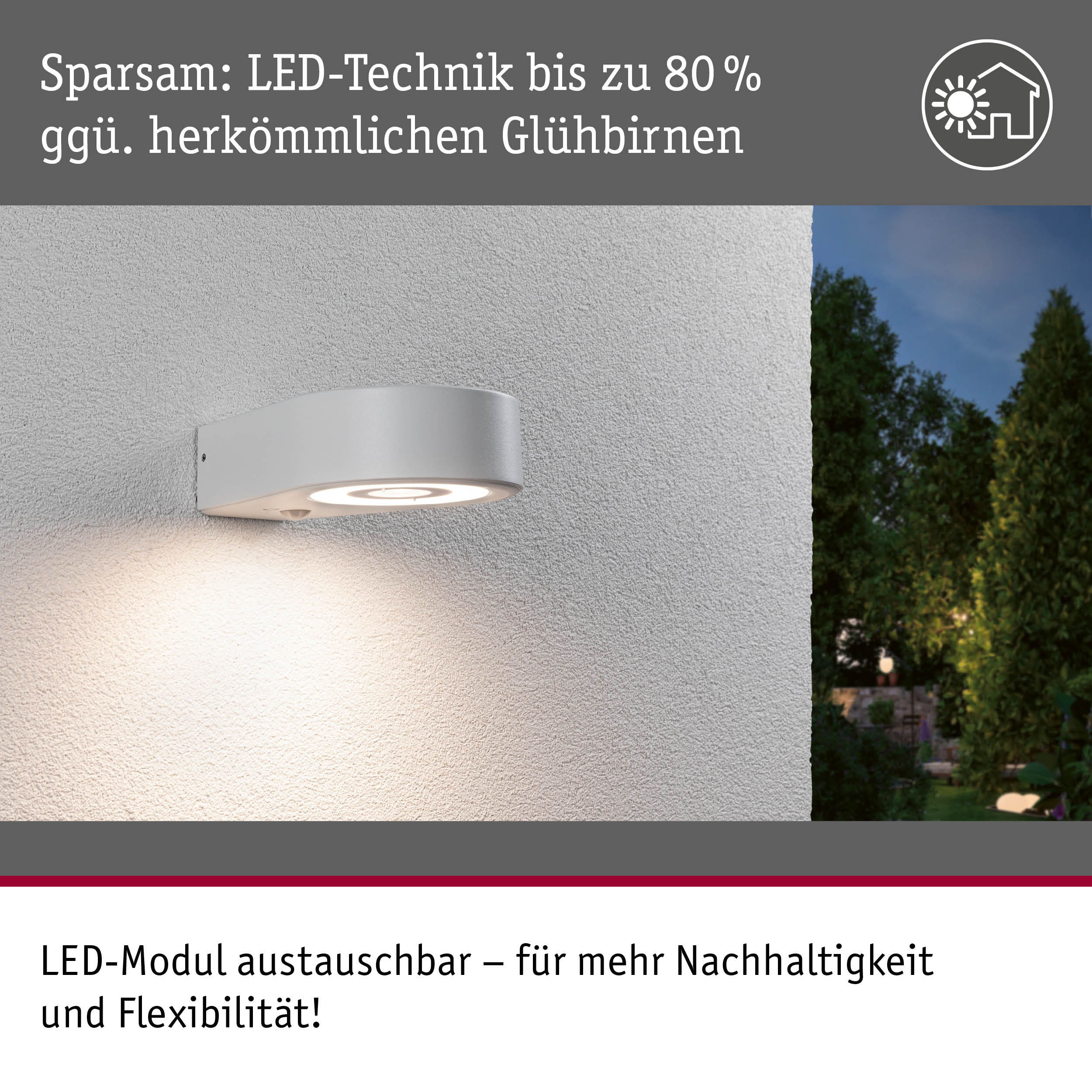 Moderner weißer LED-Außenwandleuchter aus Metall mit energiesparender Technik und austauschbarem Modul