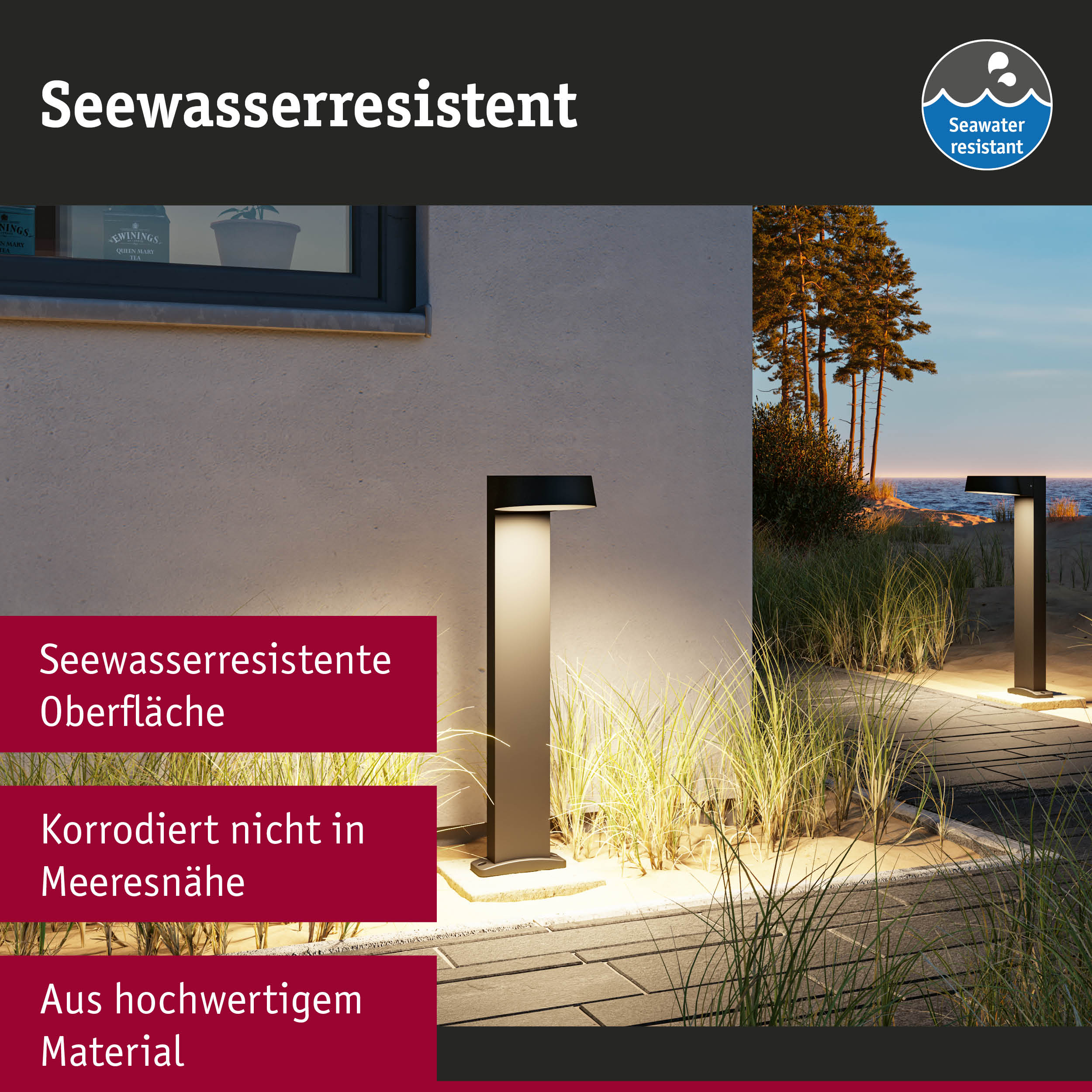 Seewasserresistente Außenleuchte in Schwarz mit hochwertiger Oberfläche für Garten und Terrasse