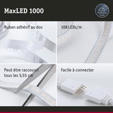 Bande LED MaxLED 1000 avec protection, ruban adhésif, 108 LEDs/m, coupable tous les 5,55 cm, facile à connecter