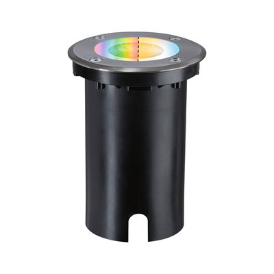 Black LED recessed floor spotlight with RGB color change and stainless steel frame for outdoor lighting