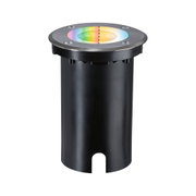 Black LED recessed floor spotlight with RGB color change and stainless steel frame for outdoor lighting