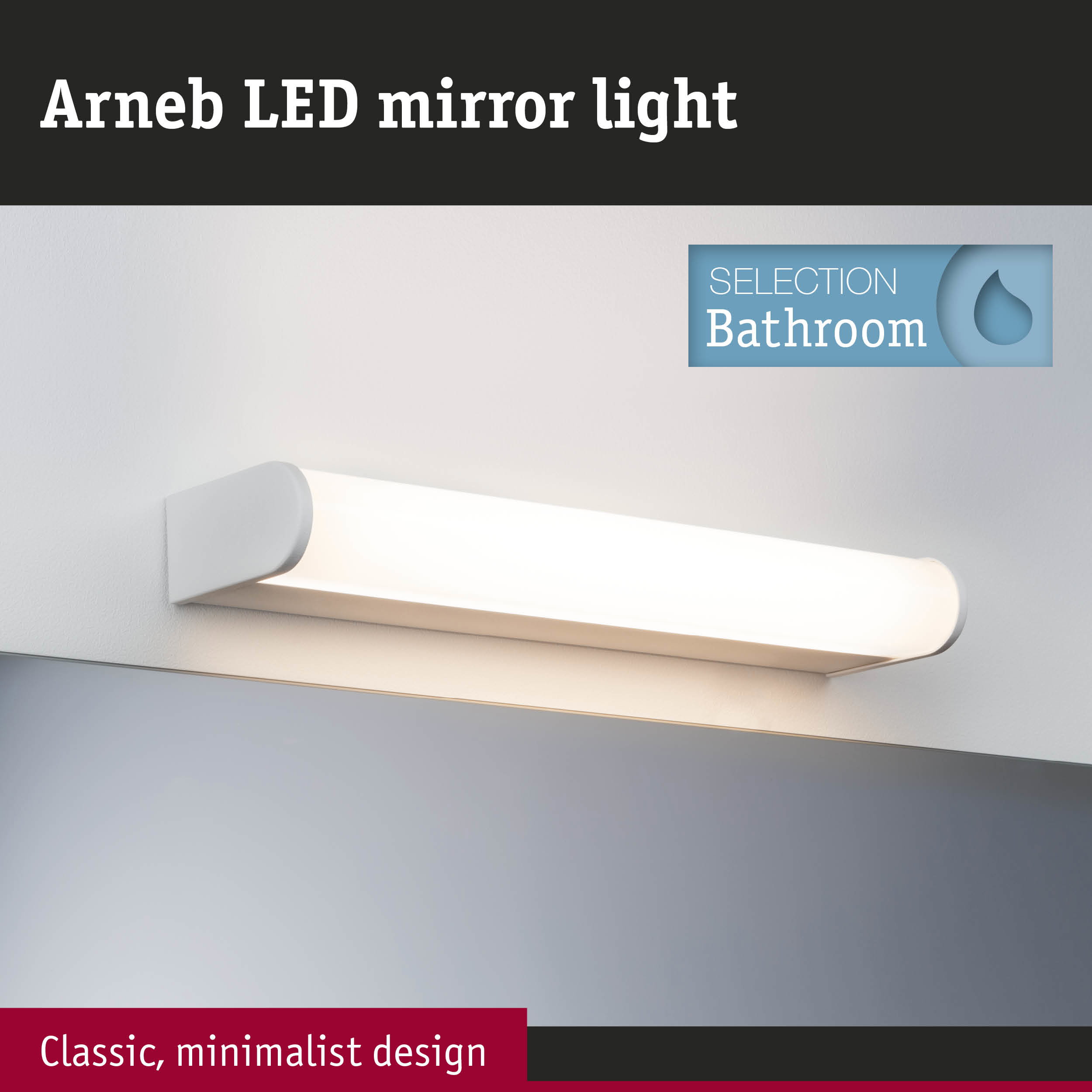 Arneb white LED mirror light with minimalist design for bathroom lighting
