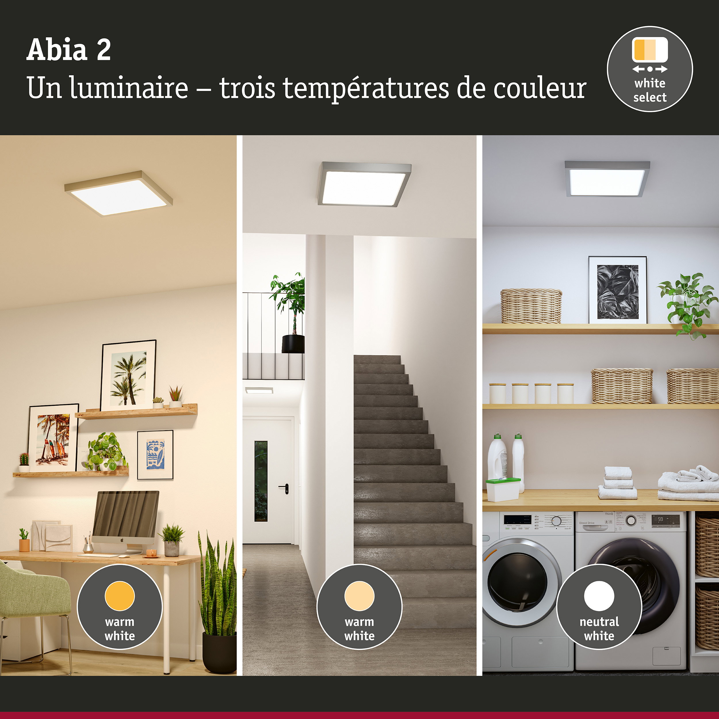 Panneau LED Abia 2 White Select Détecteur de mouvement crépusculaire (HF) carré 400x400mm 16W 1400lm White Select Chrome mat