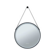 Runder Wandspiegel mit schwarzem Rahmen und LED-Beleuchtung, modernes Badezimmer-Accessoire