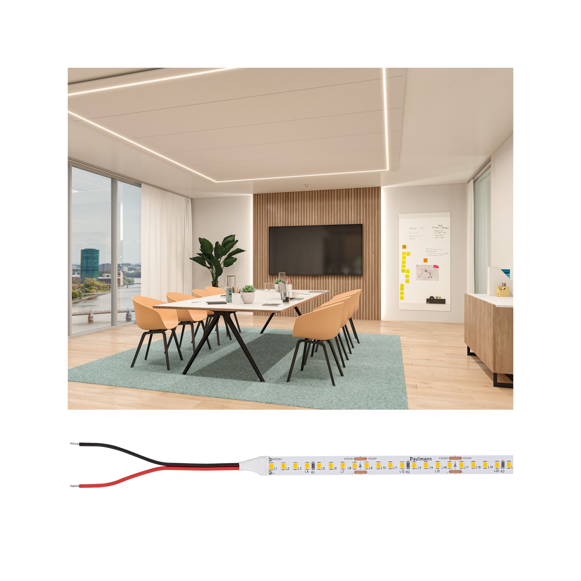 Pro Strip Strip LED Or P150 930 5m 62W 1500lm/m 160 LEDs/m 3000K Bande LED avec LEDs blanches et jaunes, éclairage flexible pour intérieurs modernes et bureaux.