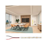 Bande LED avec LEDs blanches et jaunes, éclairage flexible pour intérieurs modernes et bureaux.