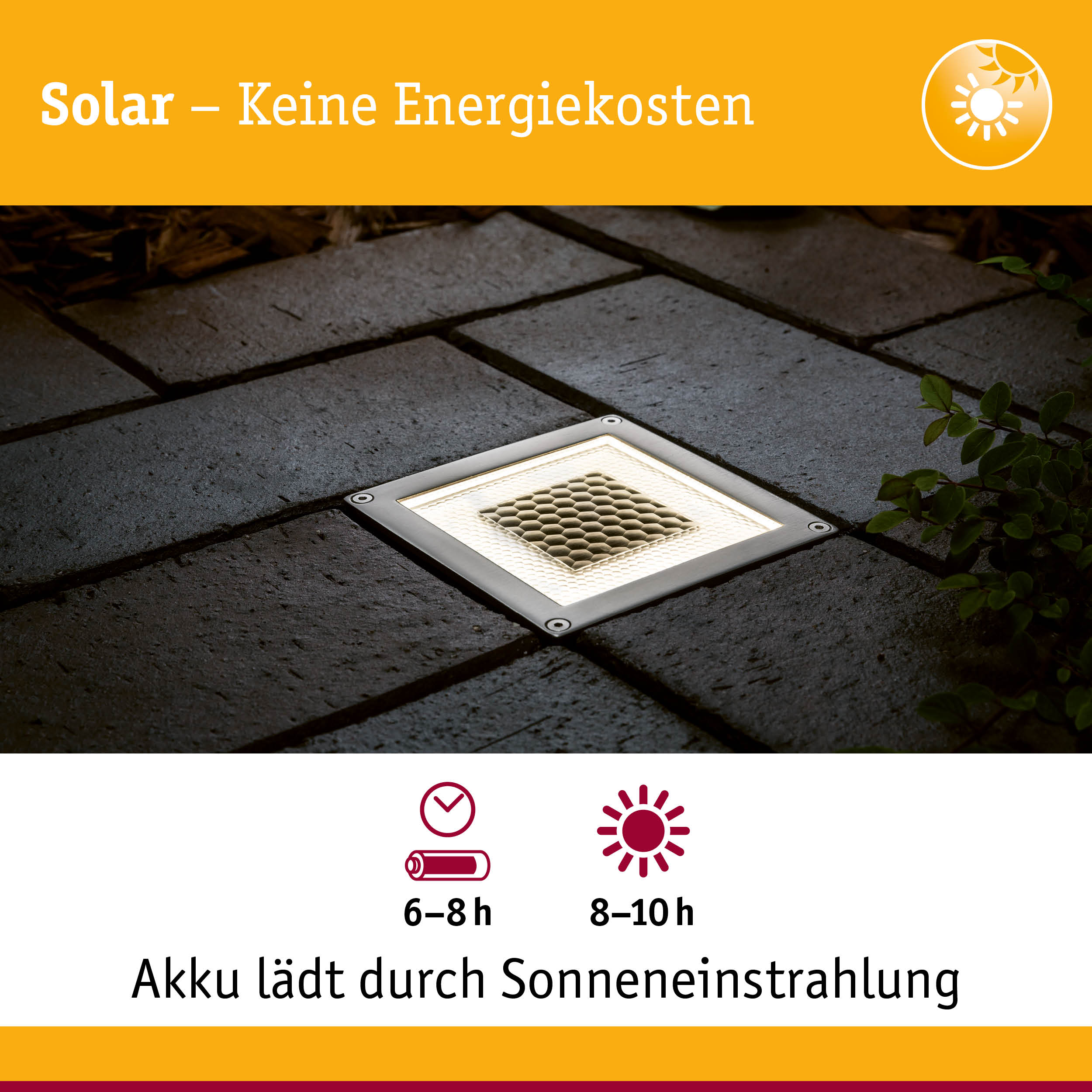 Solarbetriebene LED-Bodenleuchte in Edelstahl mit weißem Licht für energiesparende Außenbeleuchtung