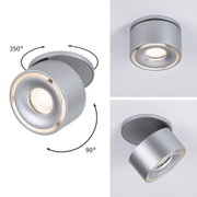 Spot de plafond rond en aluminium argenté avec lumière LED orientable pour un éclairage polyvalent