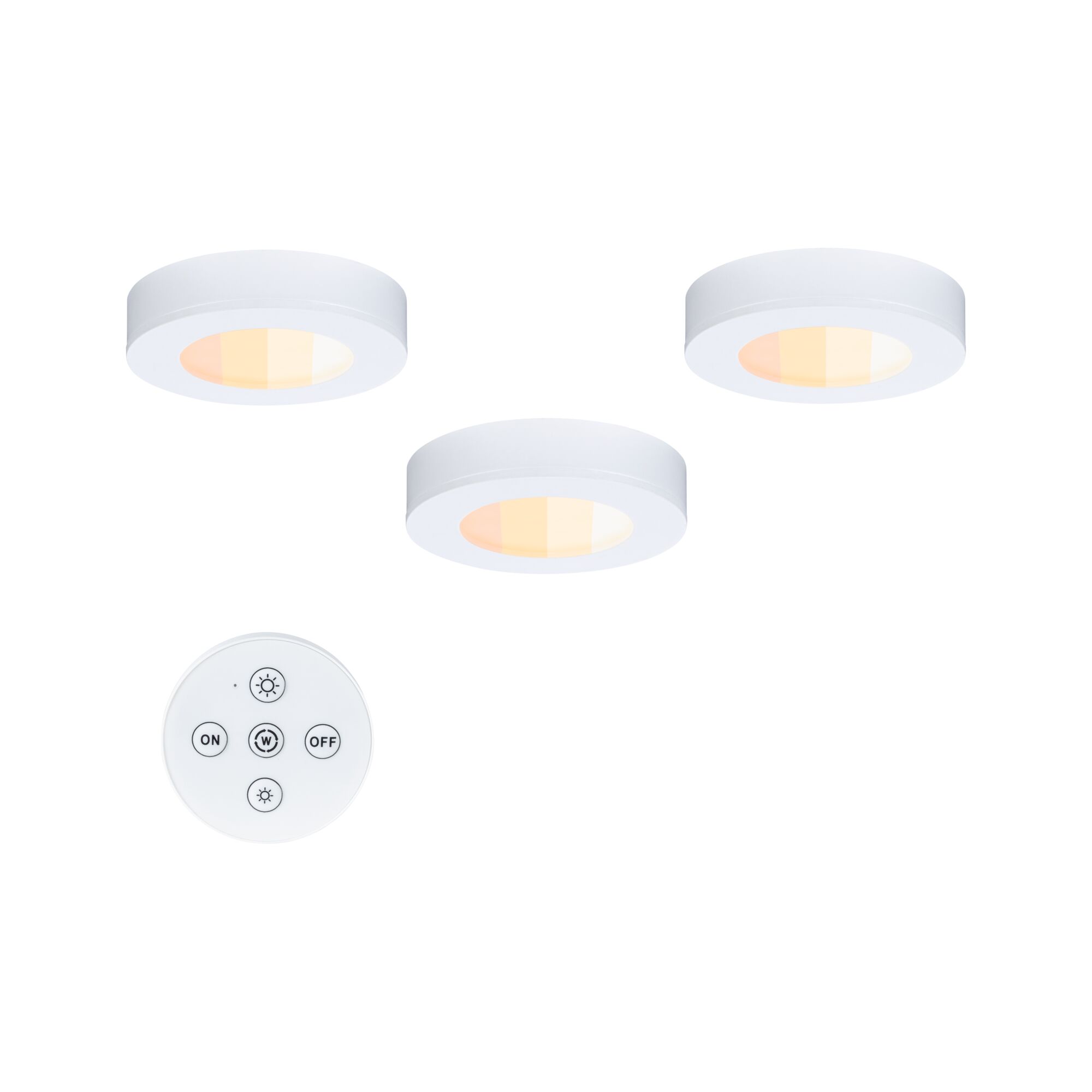 LED-onderkastverlichting Batuno 3x2,1W 70mm 3x180lm 230/24V Wit Drie witte LED-plafondlampen met warm wit licht en ronde afstandsbediening voor dimbare verlichting