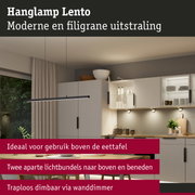 Moderne zwarte hanglamp Lento met filigrain design boven eettafel in lichte keuken