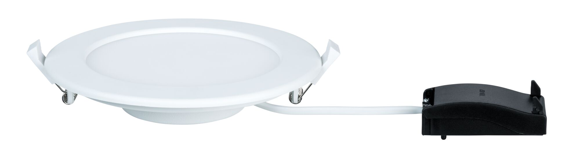 Round white LED recessed panel with spring clips and black driver for energy-efficient lighting