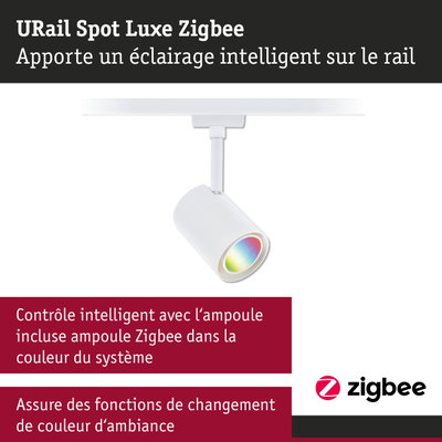 Spot LED blanc URail Spot Luxe Zigbee avec contrôle intelligent et fonction de changement de couleur
