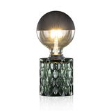 Table lamp with green glass base and half-smoked bulb for decorative LED lighting