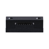 Black plastic connector with serrated interior and two screw holes for LED lighting systems