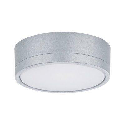 Round ceiling light in silver metal with white diffuser for modern indoor lighting