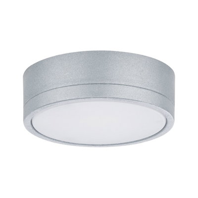 Rund loftlampe i sølvmetal med hvid diffusor til moderne indendørs belysning