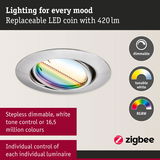 Stainless steel LED recessed spotlight with dimmable RGBW colour control and tunable white, Zigbee enabled