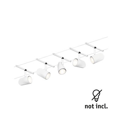 Weißer moderner LED-Seilsystem-Strahler mit fünf verstellbaren Leuchten ohne Leuchtmittel