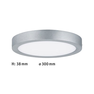 Platte ronde LED-plafondlamp van zilverkleurig aluminium met witte diffuser, 300 mm diameter verlichting