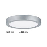 Flat round LED ceiling light in silver aluminum with white diffuser, 300 mm diameter modern lighting