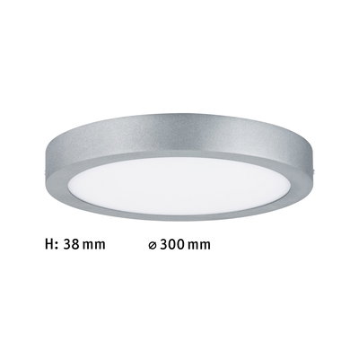 Flache runde LED-Deckenleuchte aus silbernem Aluminium mit weißem Diffusor, 300 mm Durchmesser