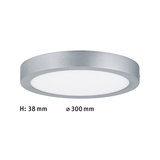 Platte ronde LED-plafondlamp van zilverkleurig aluminium met witte diffuser, 300 mm diameter verlichting