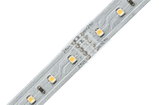 Gros plan sur une bande LED argentée avec LEDs jaunes et marquages 24V pour éclairage.