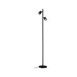 Black metal floor lamp with two adjustable spotlights for modern home lighting
