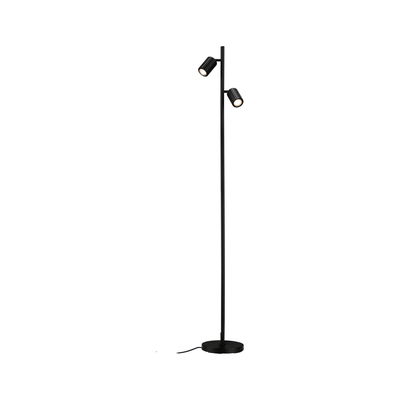 Black metal floor lamp with two adjustable spotlights for modern home lighting