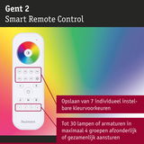 Witte Gent 2 slimme afstandsbediening met kleurwiel en knoppen voor 30 lampen in 4 groepen
