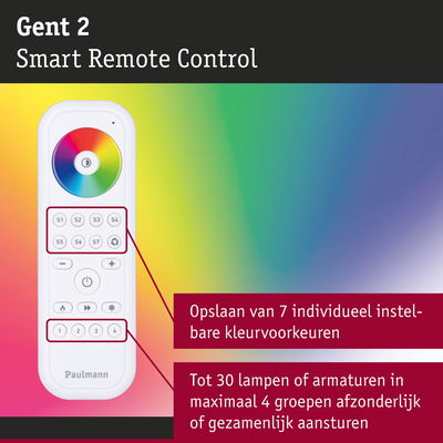 Witte Gent 2 slimme afstandsbediening met kleurwiel en knoppen voor 30 lampen in 4 groepen