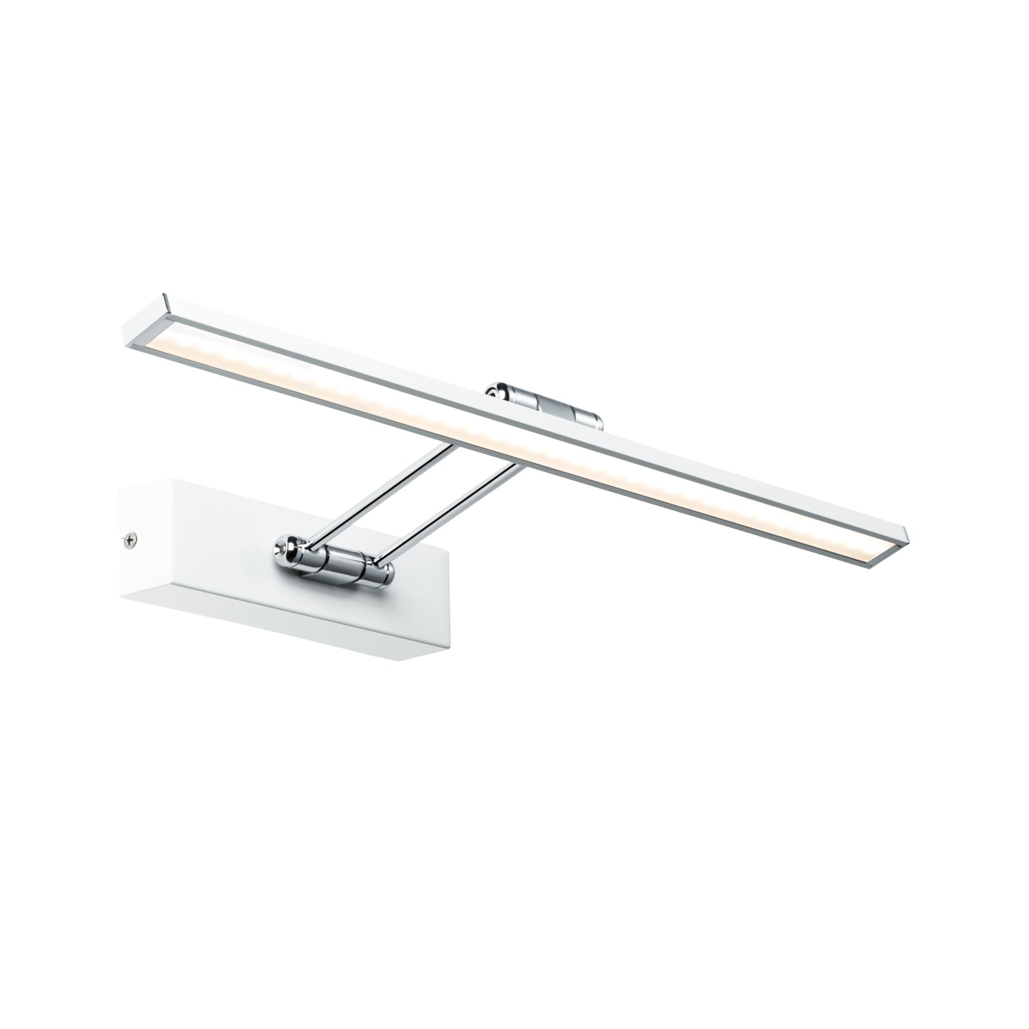 Galeria LED Bilderleuchte Beam 2700K 580lm 230V 8W Weiß/Chrom Moderne LED-Wandleuchte in Weiß mit verchromtem Arm für energiesparende Raumbeleuchtung