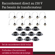 Set de spots encastrés noirs avec câbles GU10 blancs pour raccordement direct 230V sans transformateur