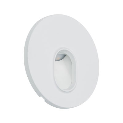 Round white LED recessed wall light made of plastic with oval light outlet for indoor lighting