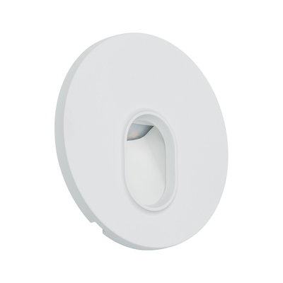 Rund hvid LED-indbygningsvægslampe i plastik med oval lysudgang til indendørs belysning