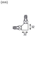 Technical drawing of a 90-degree connector with 32 mm dimensions for LED track lighting systems.