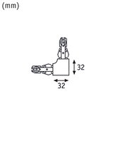 Teknisk tegning af 90-graders connector med 32 mm mål til LED-skinnebelysning.