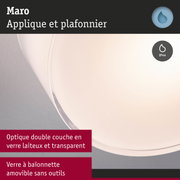 Applique et plafonnier Maro en verre laiteux et transparent double couche, protection IP44